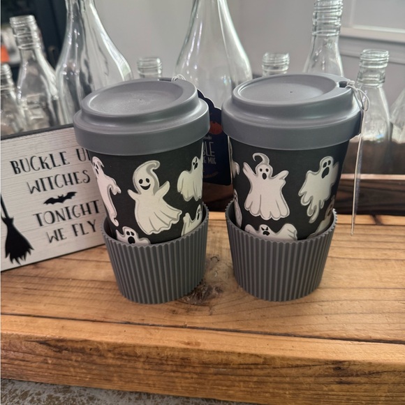 HARVEST GREEN HALLOWEEN BAMBOO “ GHOSTS” TUMBLERS SET 2...
